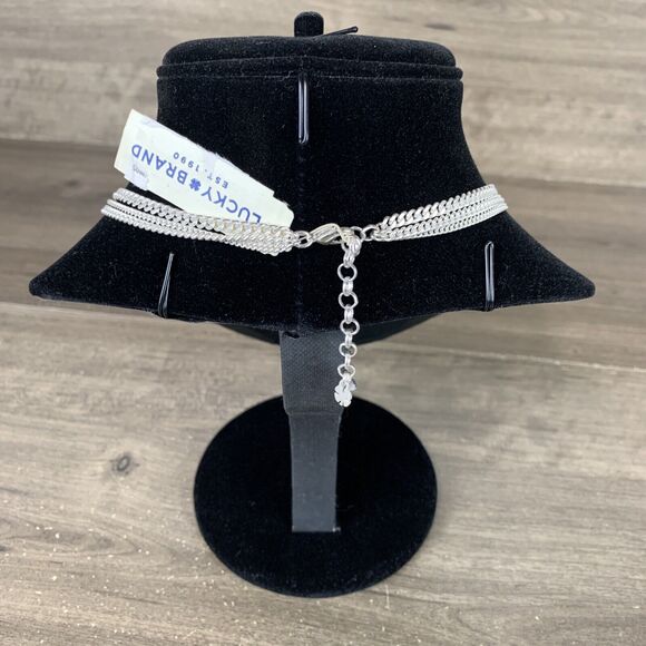 Lucky Brand Silver Tone Multi Layered Chain Necklace Drop Red Gem Pendant Chain - Picture 4 of 8